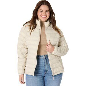 Women’s Cream 100% Nylon Lightweight Zip-Up Winter Quilted Puffer Jacket